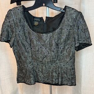 Chaudry Black Metallic Embroidered Short Sleeve Blouse